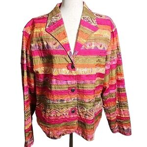 Coldwater Creek Colorful Striped Pachwork Women's Jacket XL